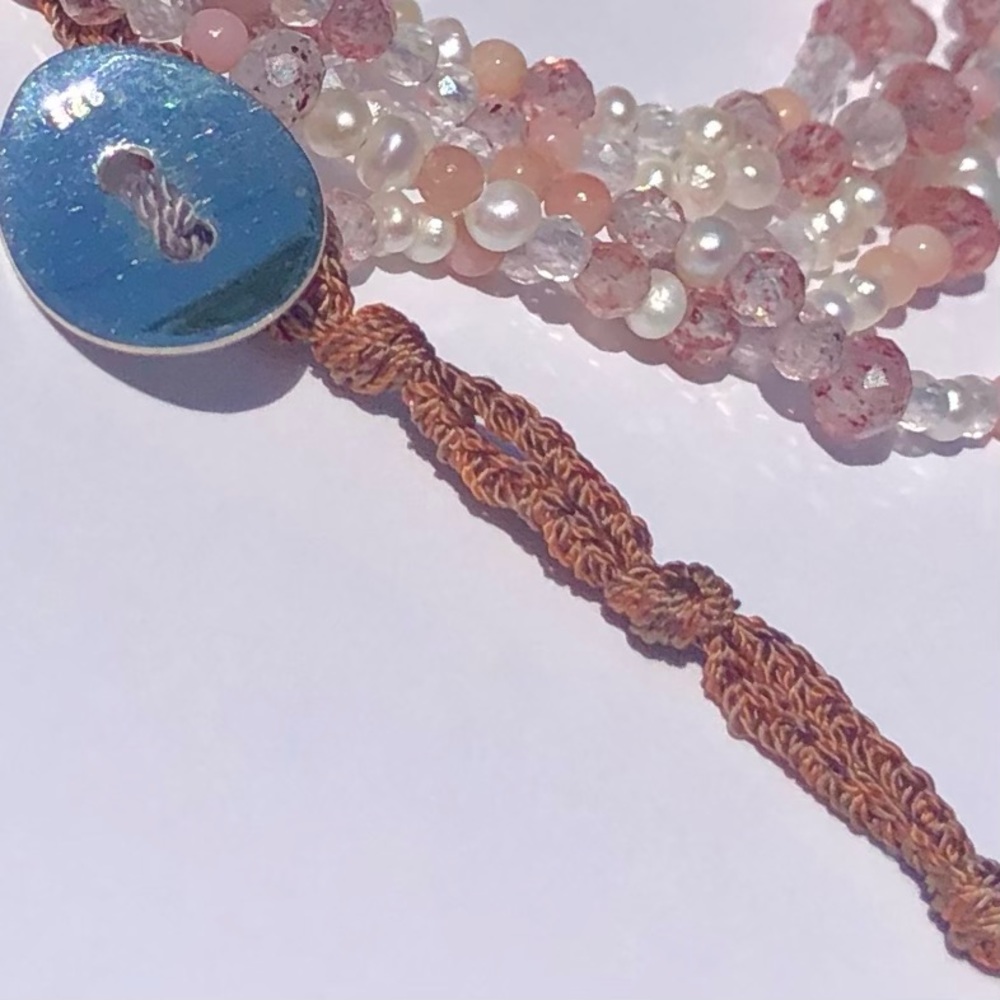 [handmade] Genuine Sterling Silver, Gemstone & Pearl Corded Wrap Bracelet - Picture 8 of 9